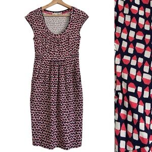 Boden Margot Knit Dress Scoop Neck Cap Sleeve Navy Blue Pink Stretch Casual Sz 2